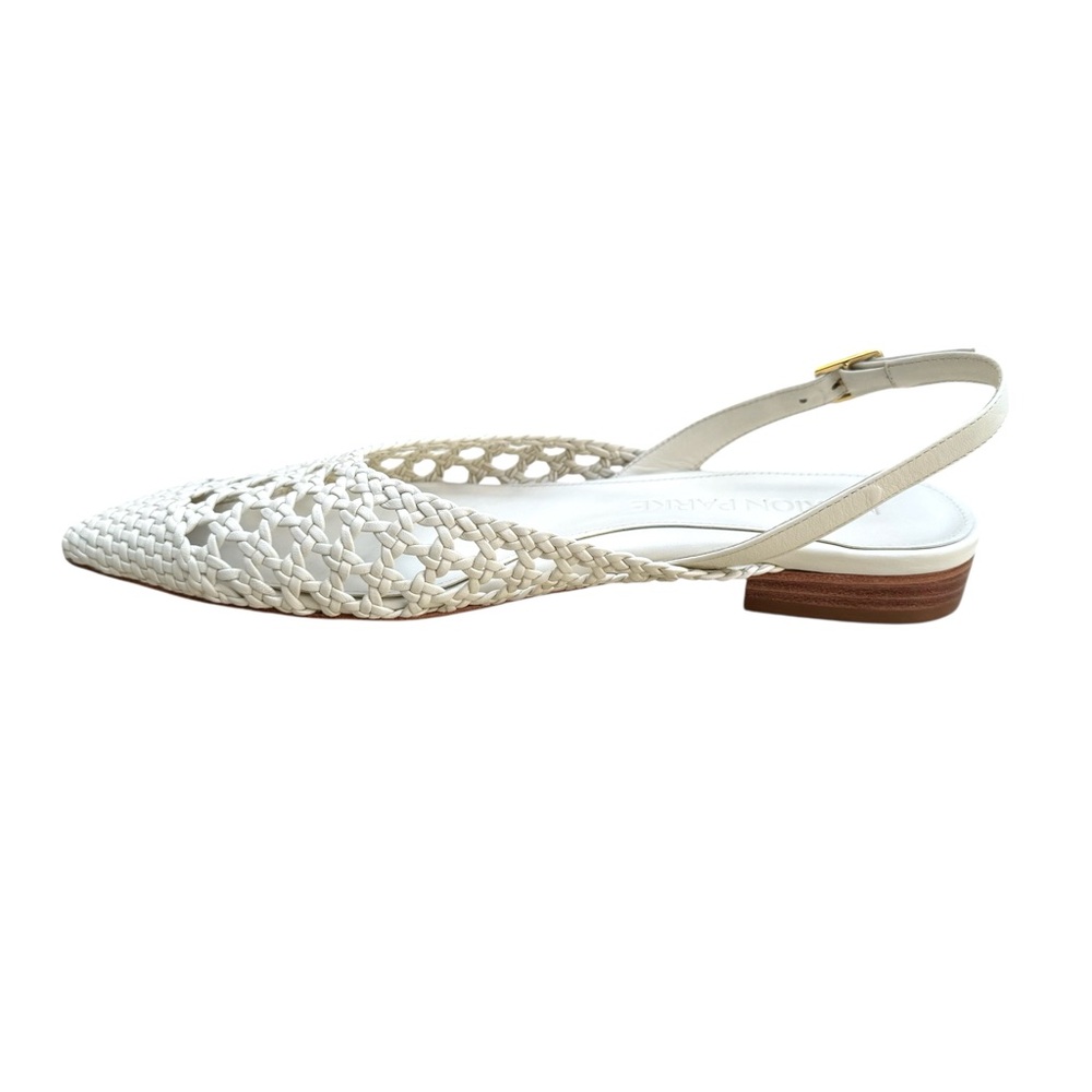 MARION PARKE Patty Slingback Flat Sandals White Braided Leather - Picture 8 of 16